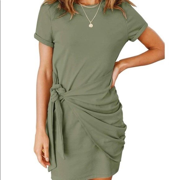 Women's Short Sleeve Green T Shirt Wrap Dress Size Large - Picture 1 of 5